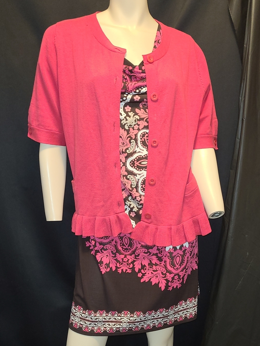 Jessica Bright Coral Knit Top And Jessica Lightweight Floral Mini Dress 14P SET